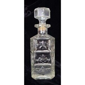 Vintage MCM Cut Glass Square Federal Whiskey Liquor Decanter & Stopper Barware